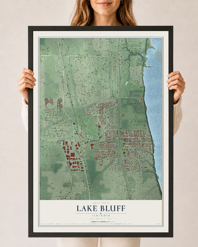 Map of Lake Bluff, Illinois, 24 x 36 inch print in a black wood frame
