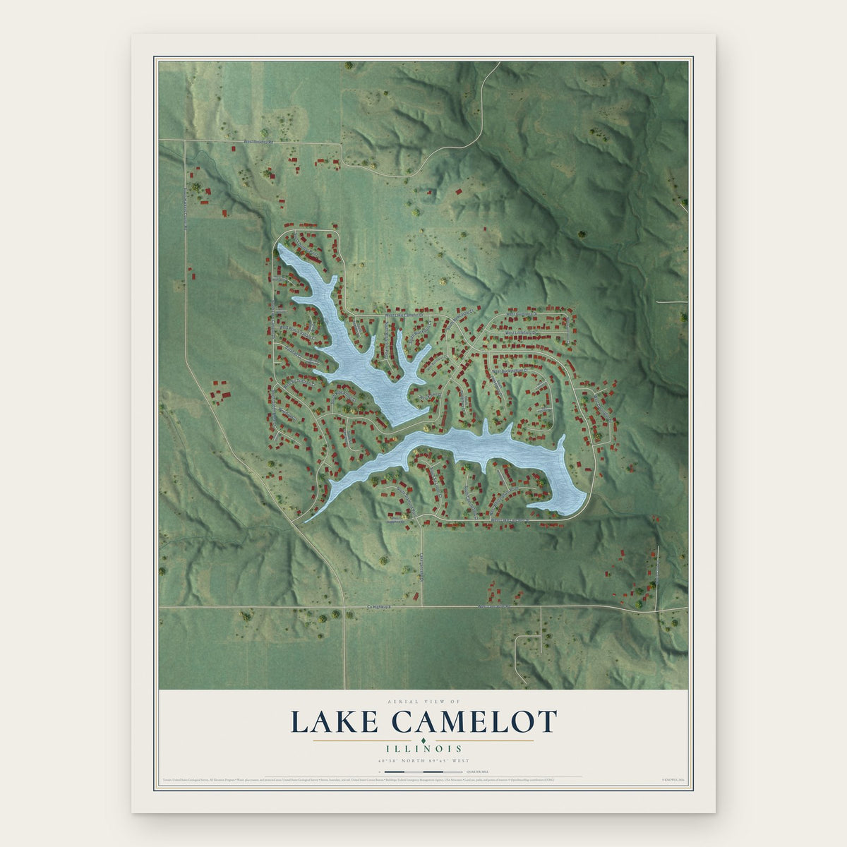 Lake Camelot, Illinois map print, the full design