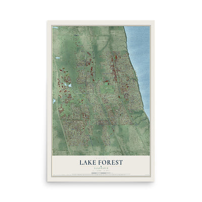 Map of Lake Forest, Illinois, 12 x 18 inch unframed archival matte print