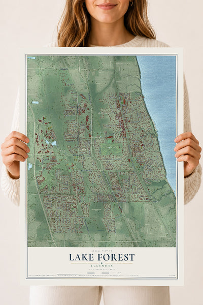Map of Lake Forest, Illinois, 18 x 24 inch unframed archival matte print