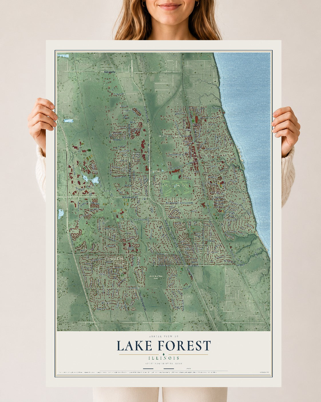 Map of Lake Forest, Illinois, 24 x 36 inch unframed archival matte print