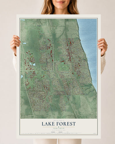Map of Lake Forest, Illinois, 24 x 36 inch unframed archival matte print