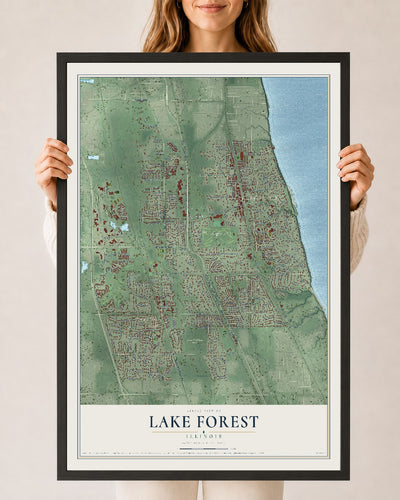 Map of Lake Forest, Illinois, 24 x 36 inch print in a black wood frame