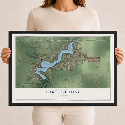 Map of Lake Holiday, Illinois, 12 x 18 inch print in a black wood frame