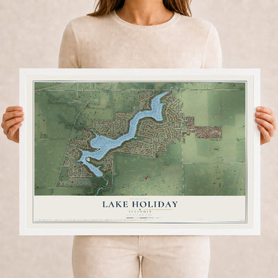 Map of Lake Holiday, Illinois, 12 x 18 inch print in a white wood frame