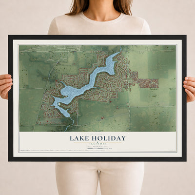 Map of Lake Holiday, Illinois, 18 x 24 inch print in a black wood frame