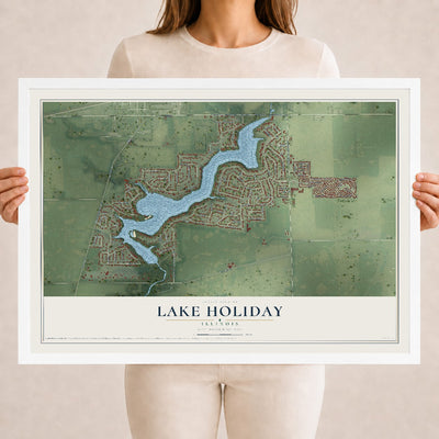 Map of Lake Holiday, Illinois, 18 x 24 inch print in a white wood frame