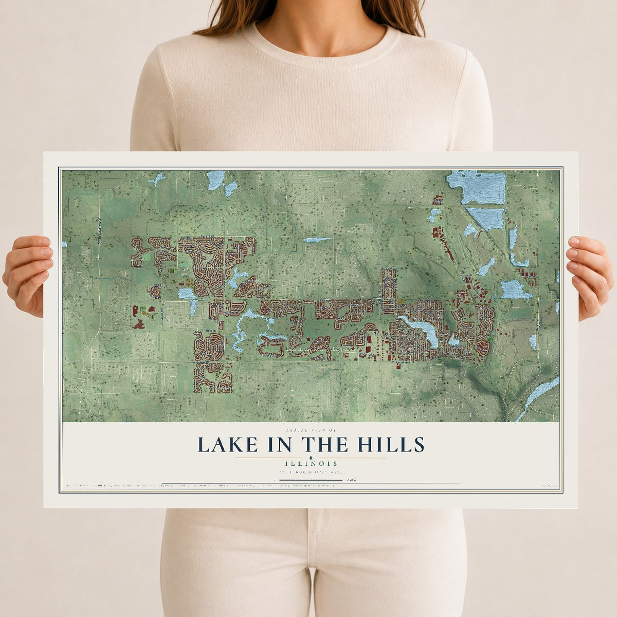 Map of Lake in the Hills, Illinois, 12 x 18 inch unframed archival matte print