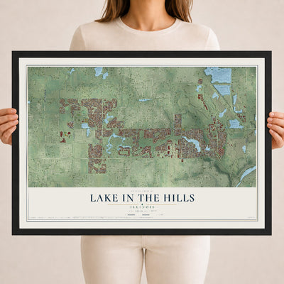Map of Lake in the Hills, Illinois, 18 x 24 inch print in a black wood frame
