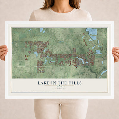 Map of Lake in the Hills, Illinois, 18 x 24 inch print in a white wood frame