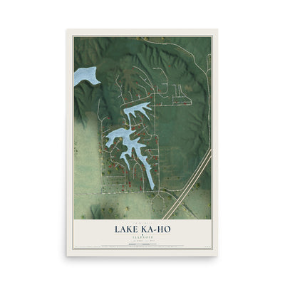 Map of Lake Ka-Ho, Illinois, 12 x 18 inch unframed archival matte print