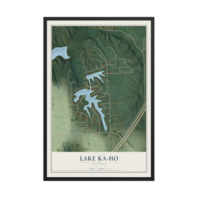 Map of Lake Ka-Ho, Illinois, 12 x 18 inch print in a black wood frame