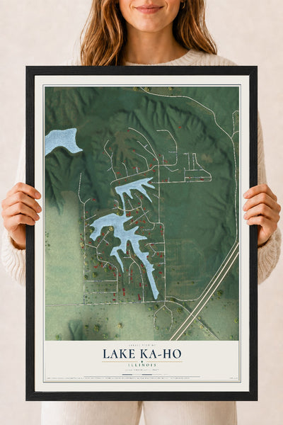 Map of Lake Ka-Ho, Illinois, 18 x 24 inch print in a black wood frame