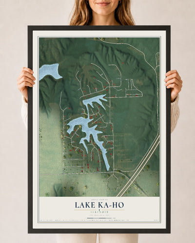 Map of Lake Ka-Ho, Illinois, 24 x 36 inch print in a black wood frame