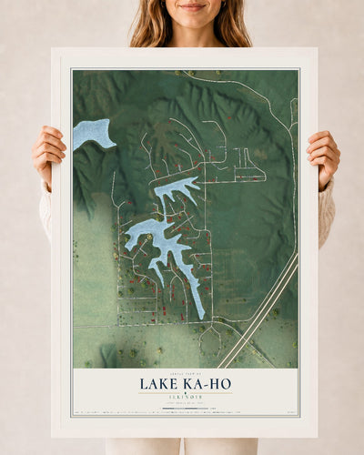 Map of Lake Ka-Ho, Illinois, 24 x 36 inch print in a white wood frame