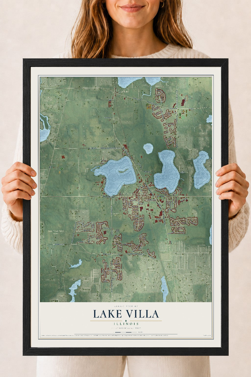 Map of Lake Villa, Illinois, 18 x 24 inch print in a black wood frame