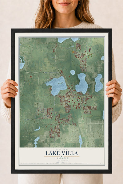 Map of Lake Villa, Illinois, 18 x 24 inch print in a black wood frame