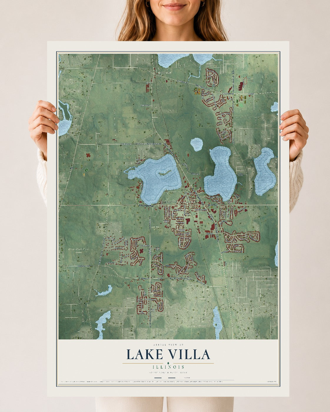 Map of Lake Villa, Illinois, 24 x 36 inch unframed archival matte print