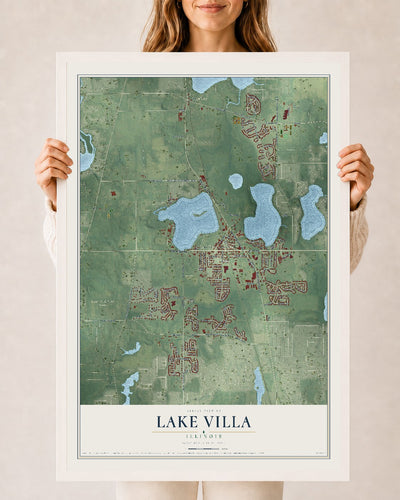 Map of Lake Villa, Illinois, 24 x 36 inch print in a white wood frame