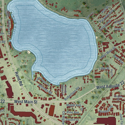 Second close-up of the map of Lake Zurich, Illinois print showing more streets and buildings