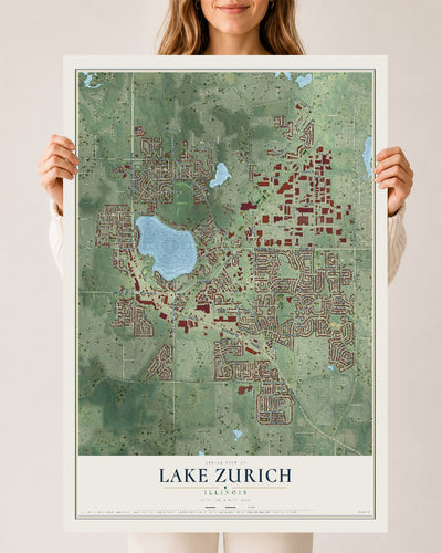 Map of Lake Zurich, Illinois, 24 x 36 inch unframed archival matte print