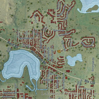 Close-up of the map of Lakemoor, Illinois print showing street and building detail