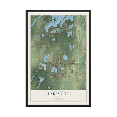 Map of Lakemoor, Illinois, 12 x 18 inch print in a black wood frame
