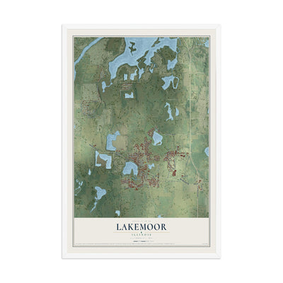 Map of Lakemoor, Illinois, 12 x 18 inch print in a white wood frame