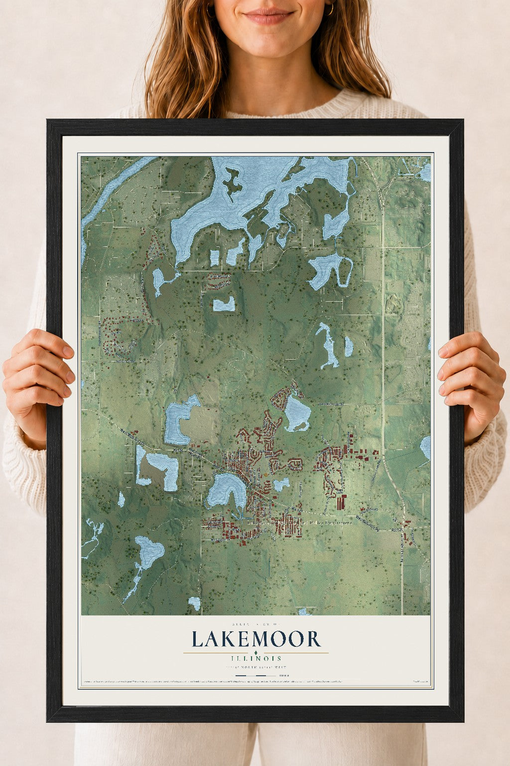 Map of Lakemoor, Illinois, 18 x 24 inch print in a black wood frame