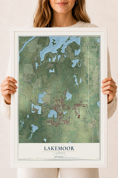 Map of Lakemoor, Illinois, 18 x 24 inch print in a white wood frame