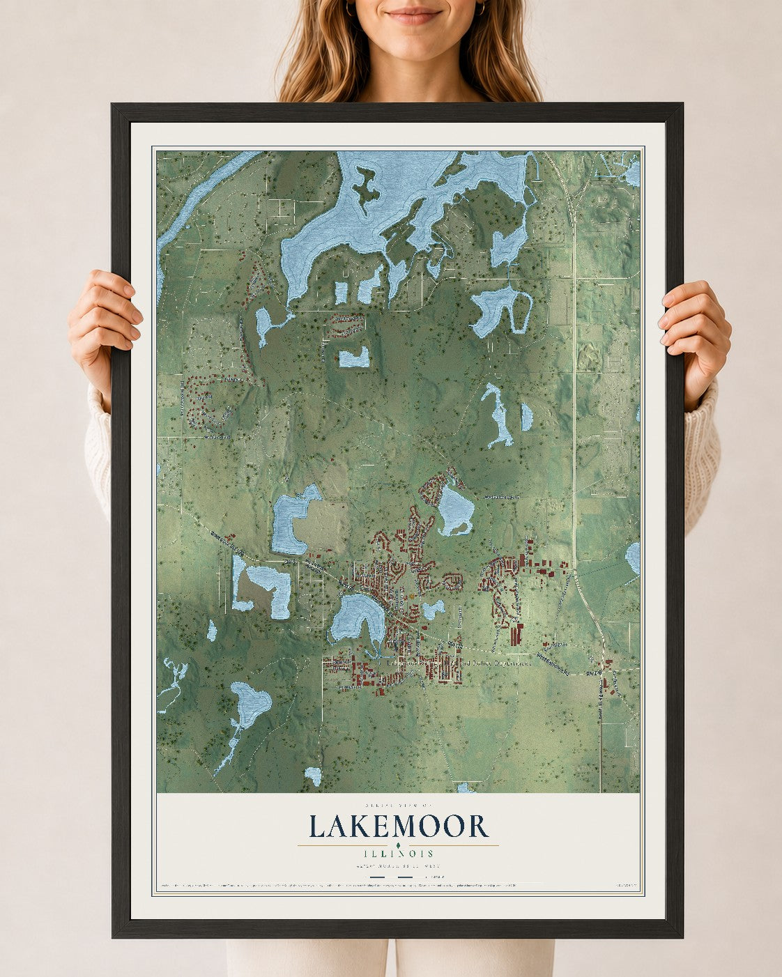 Map of Lakemoor, Illinois, 24 x 36 inch print in a black wood frame