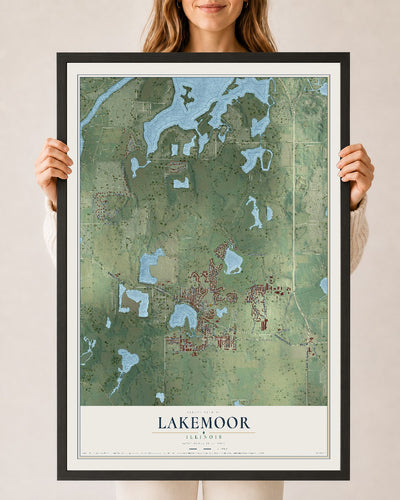 Map of Lakemoor, Illinois, 24 x 36 inch print in a black wood frame