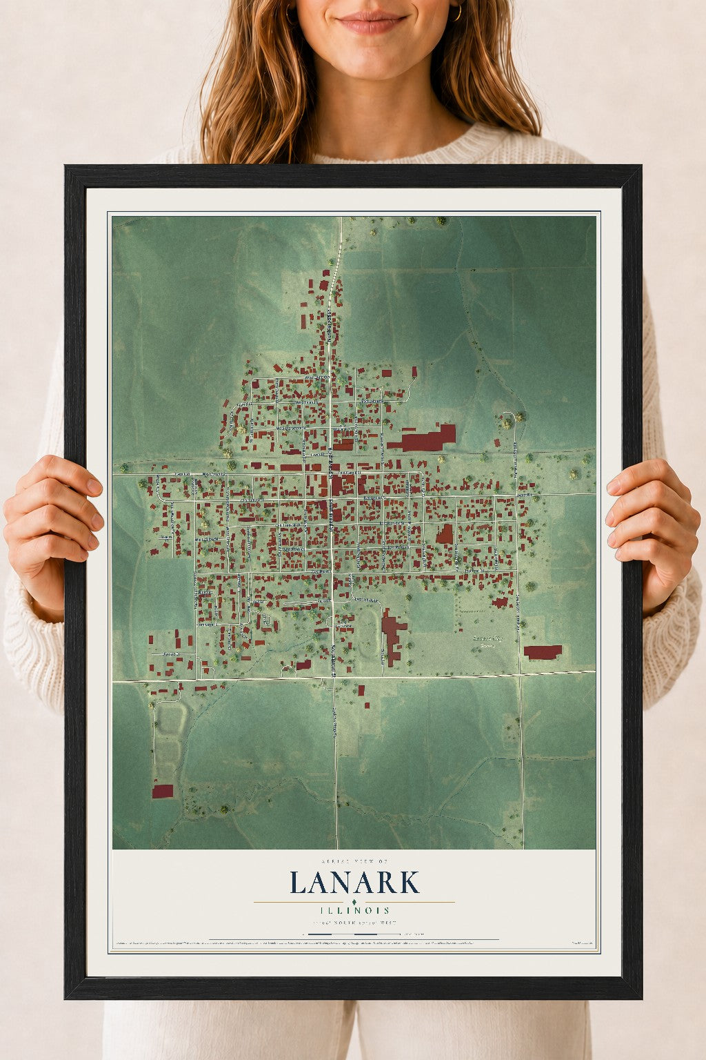 Map of Lanark, Illinois, 18 x 24 inch print in a black wood frame