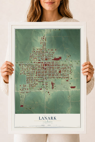 Map of Lanark, Illinois, 18 x 24 inch print in a white wood frame