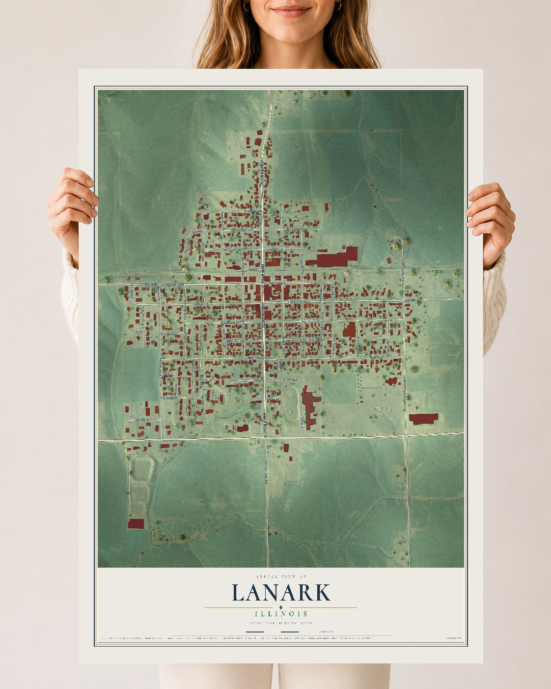Map of Lanark, Illinois, 24 x 36 inch unframed archival matte print