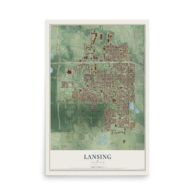 Map of Lansing, Illinois, 12 x 18 inch unframed archival matte print