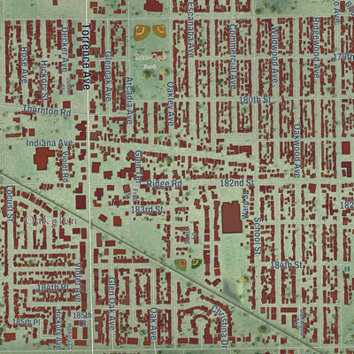 Close-up of the map of Lansing, Illinois print showing street and building detail