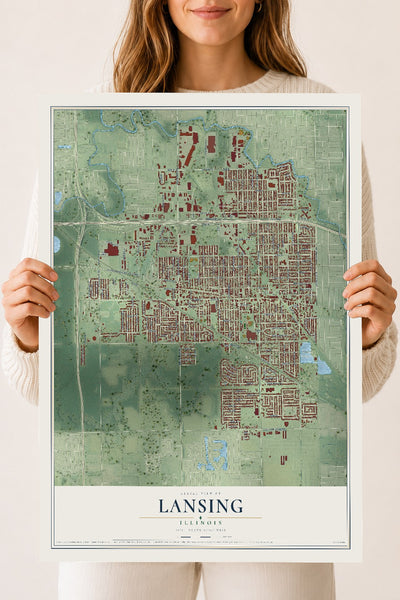 Map of Lansing, Illinois, 18 x 24 inch unframed archival matte print