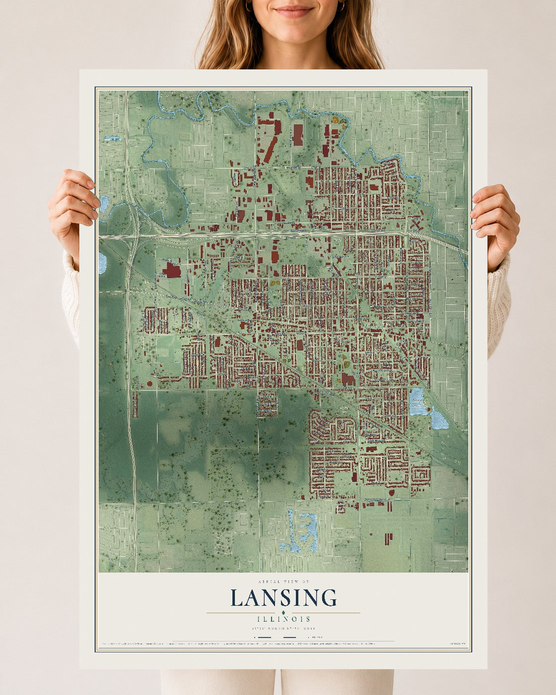 Map of Lansing, Illinois, 24 x 36 inch unframed archival matte print