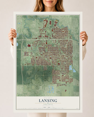 Map of Lansing, Illinois, 24 x 36 inch unframed archival matte print