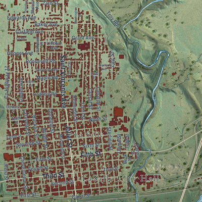 Close-up of the map of LaSalle, Illinois print showing street and building detail