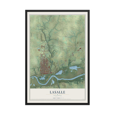 Map of LaSalle, Illinois, 12 x 18 inch print in a black wood frame