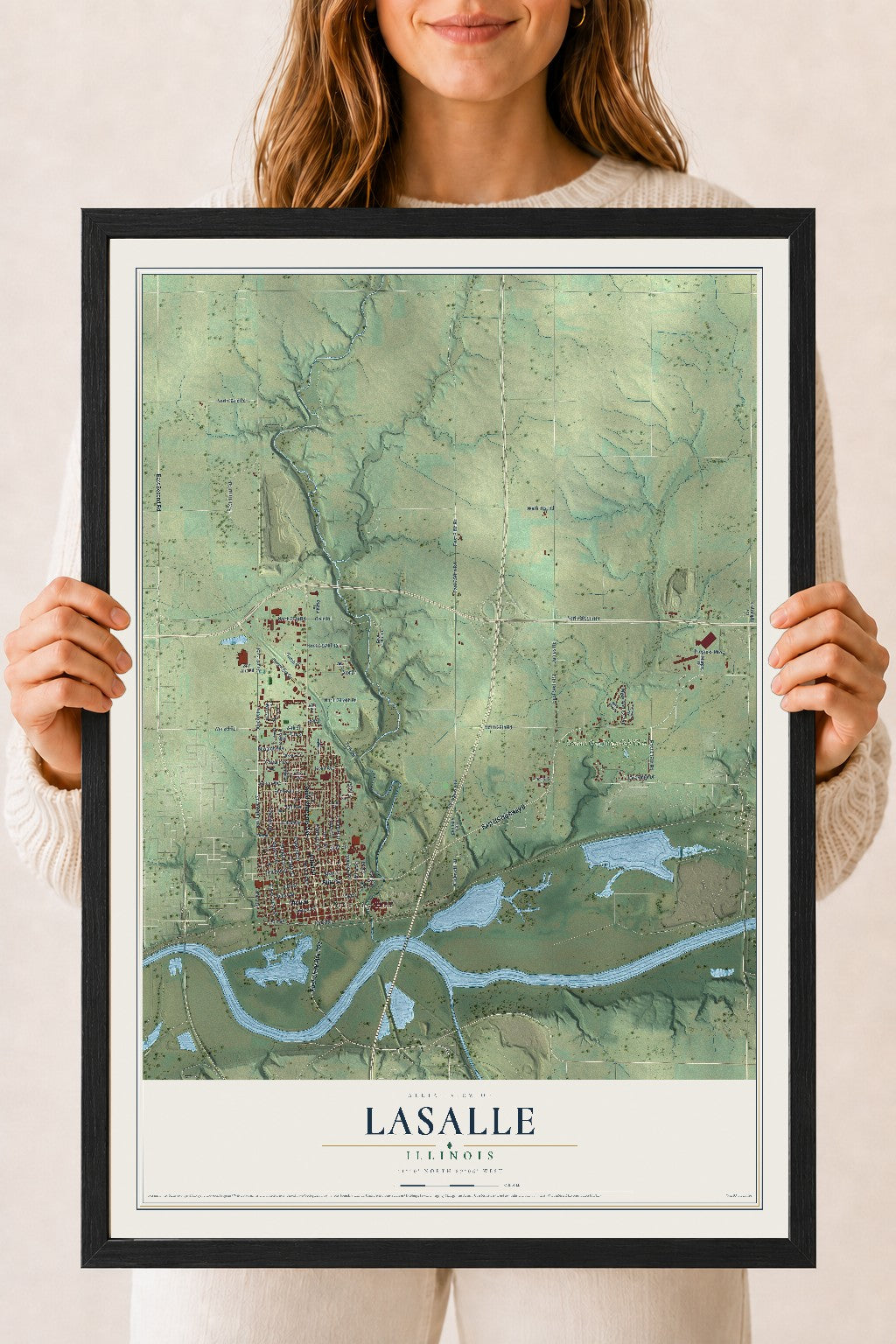 Map of LaSalle, Illinois, 18 x 24 inch print in a black wood frame