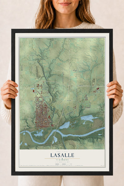 Map of LaSalle, Illinois, 18 x 24 inch print in a black wood frame