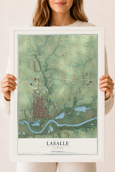 Map of LaSalle, Illinois, 18 x 24 inch print in a white wood frame