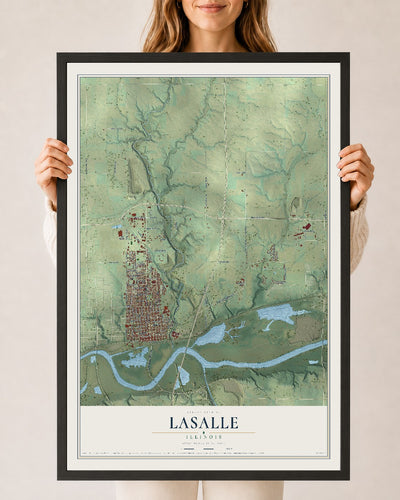 Map of LaSalle, Illinois, 24 x 36 inch print in a black wood frame
