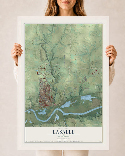 Map of LaSalle, Illinois, 24 x 36 inch print in a white wood frame