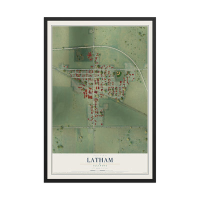 Map of Latham, Illinois, 12 x 18 inch print in a black wood frame