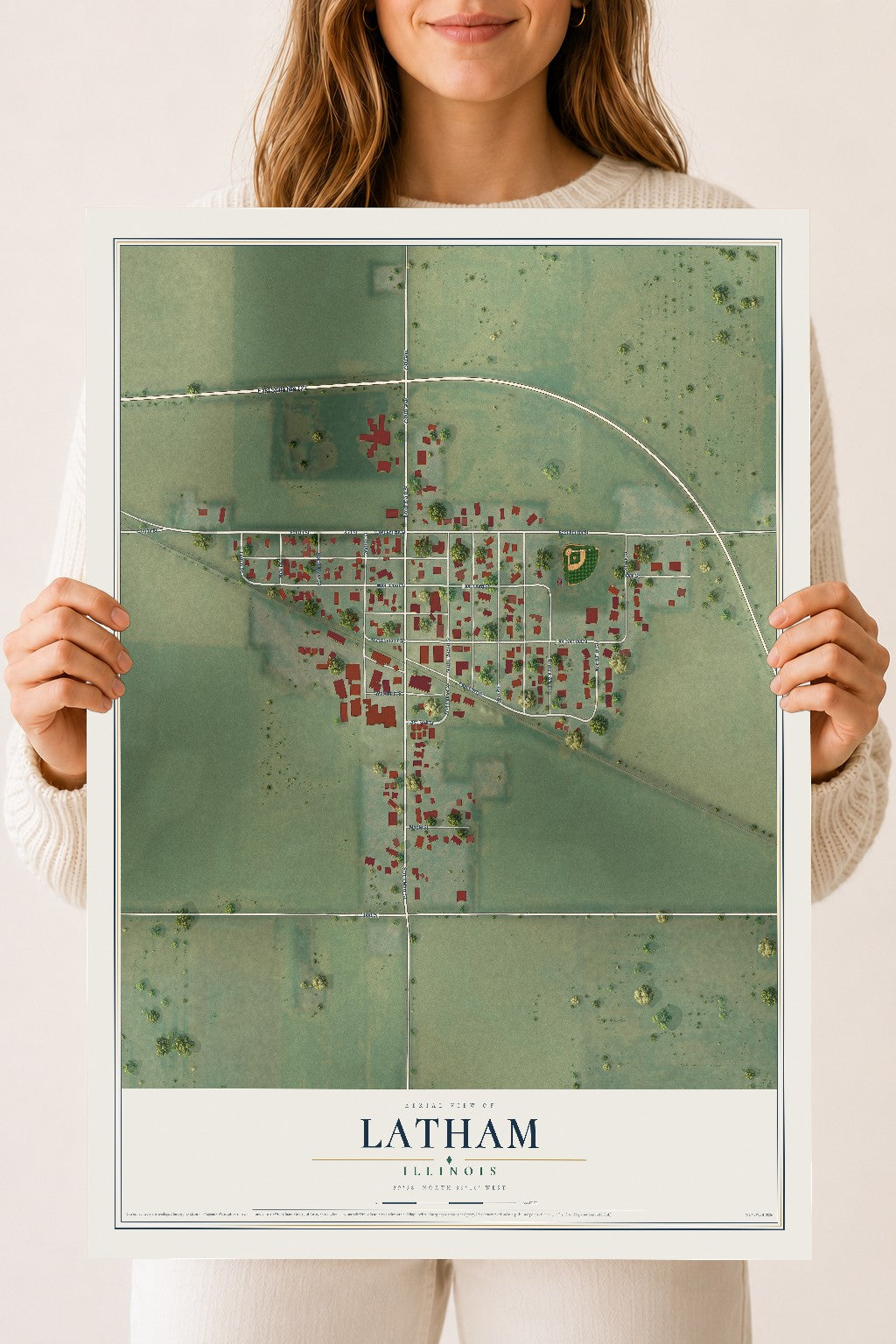 Map of Latham, Illinois, 18 x 24 inch unframed archival matte print