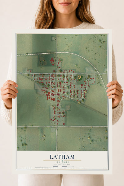 Map of Latham, Illinois, 18 x 24 inch unframed archival matte print